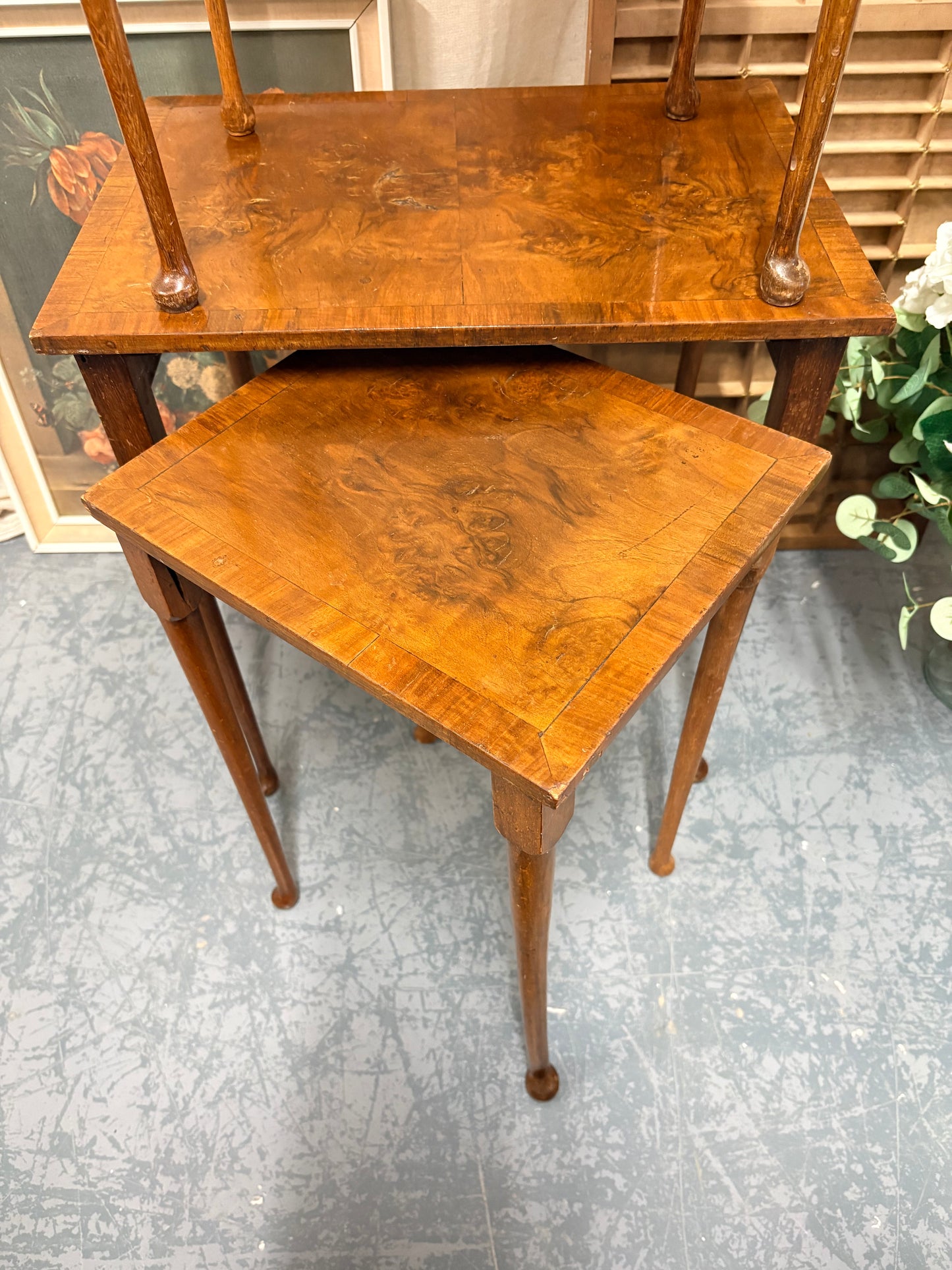 Nest of Antique Burr Walnut Coffee / lamp side / living room tables