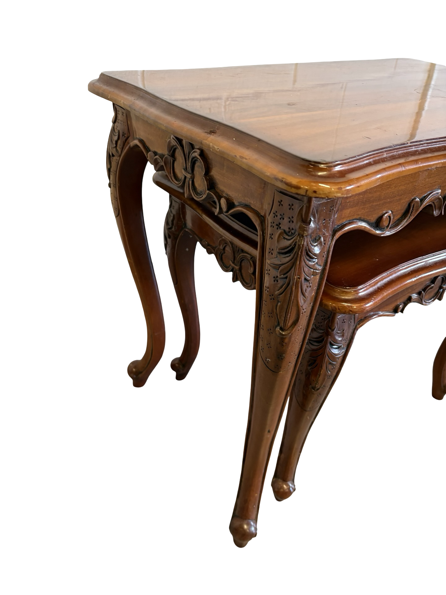 Pair of nesting Vintage French Carved side / living / lamp tables