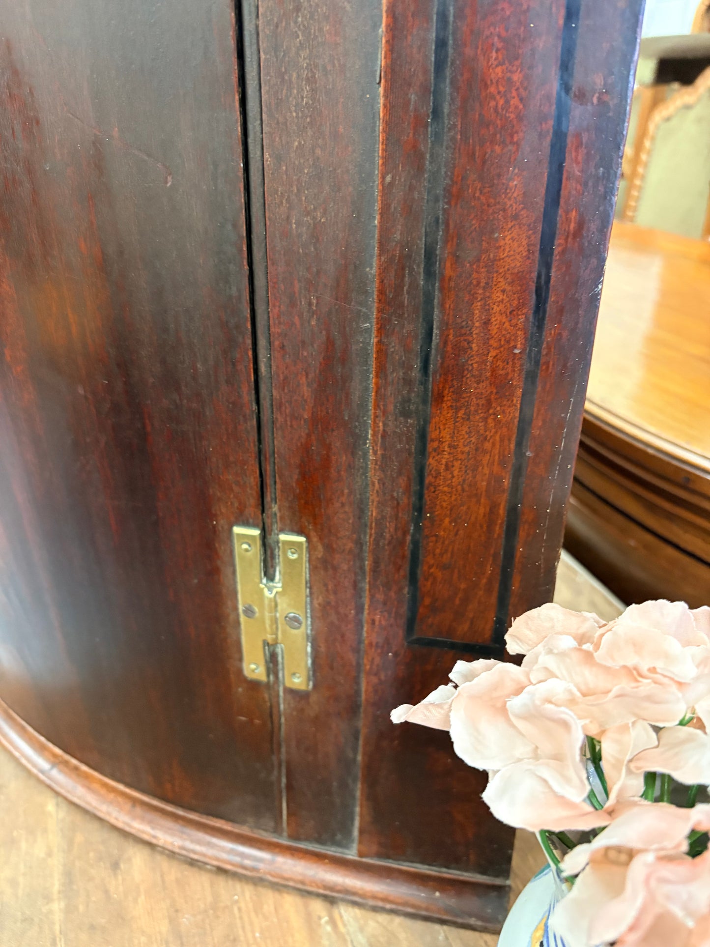 Antique Georgian Mahogany bow fronted  corner cupboard cabinet three shelves