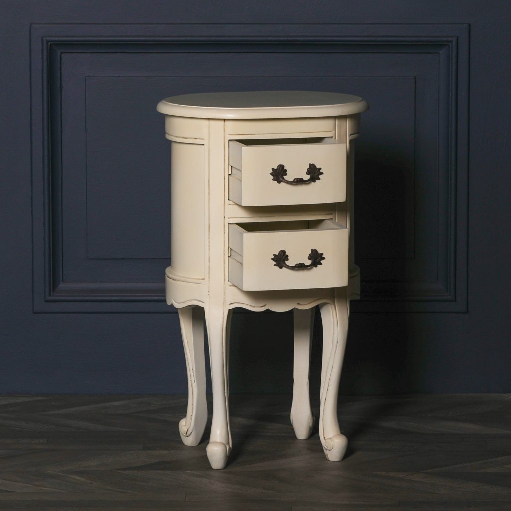 Aged Ivory Cream Bedside table with Drawers