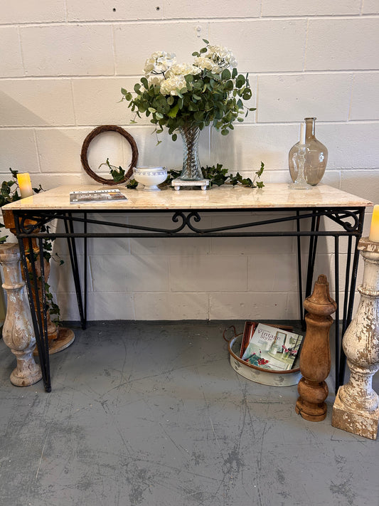 Large Console table French vintage marble top iron based indoor outdoor table