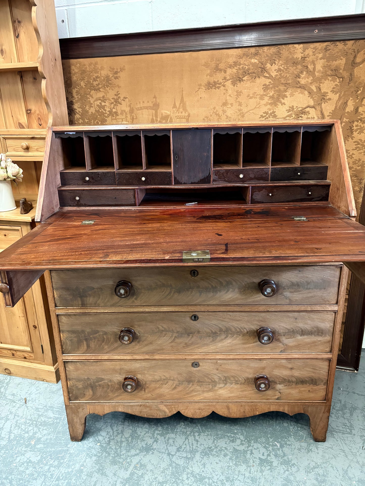 Large 19th Century Fold down Mahogany bureau writing desk drawers UK Delivery