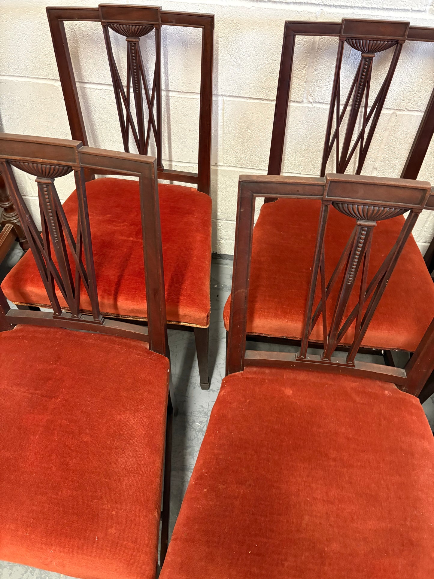 Set of Six 19th century Elegant mahogany dining chairs with Rust coloured seats