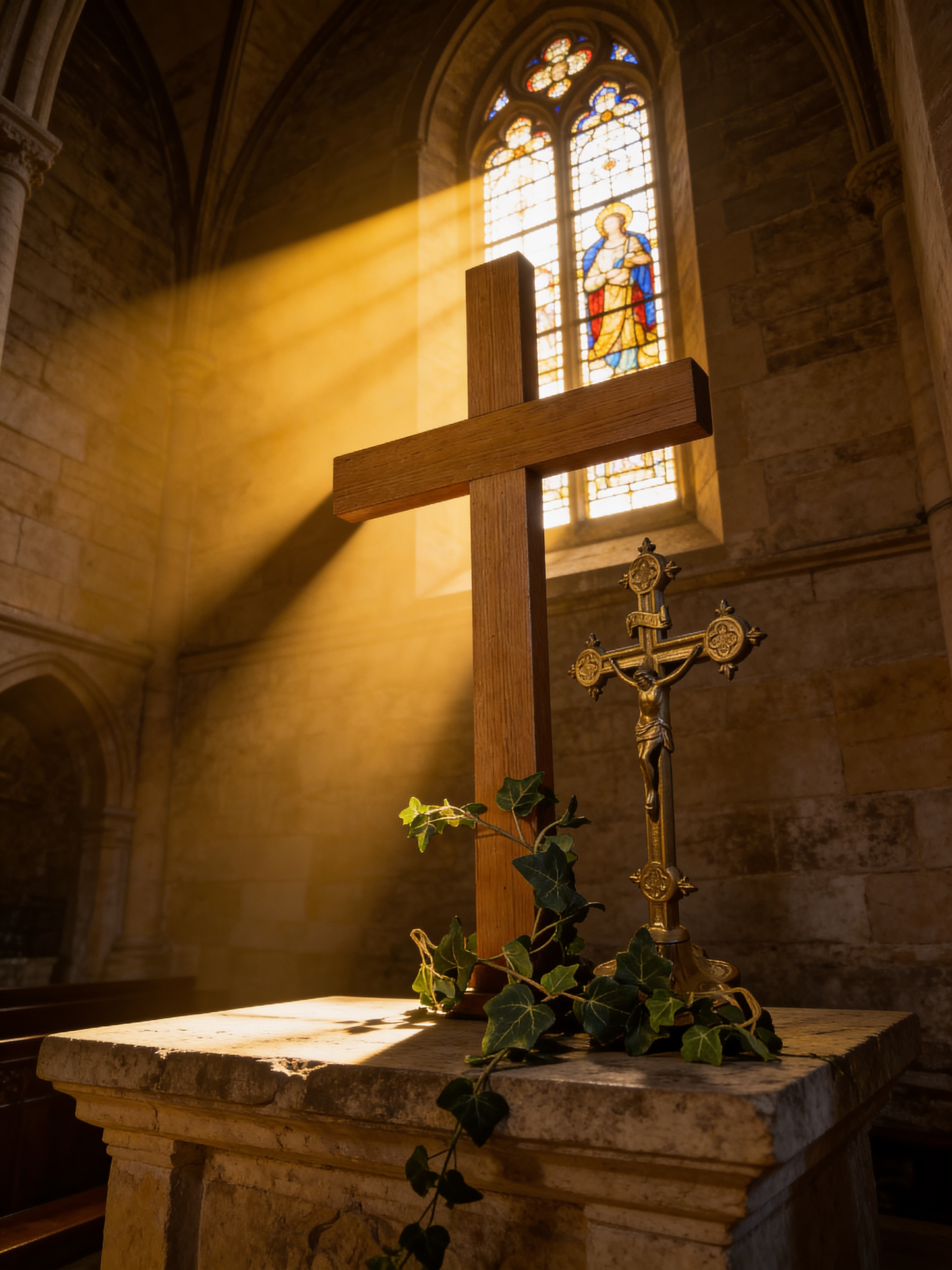 Solid Oak Wall Hanging Chapel Cross 2ft long