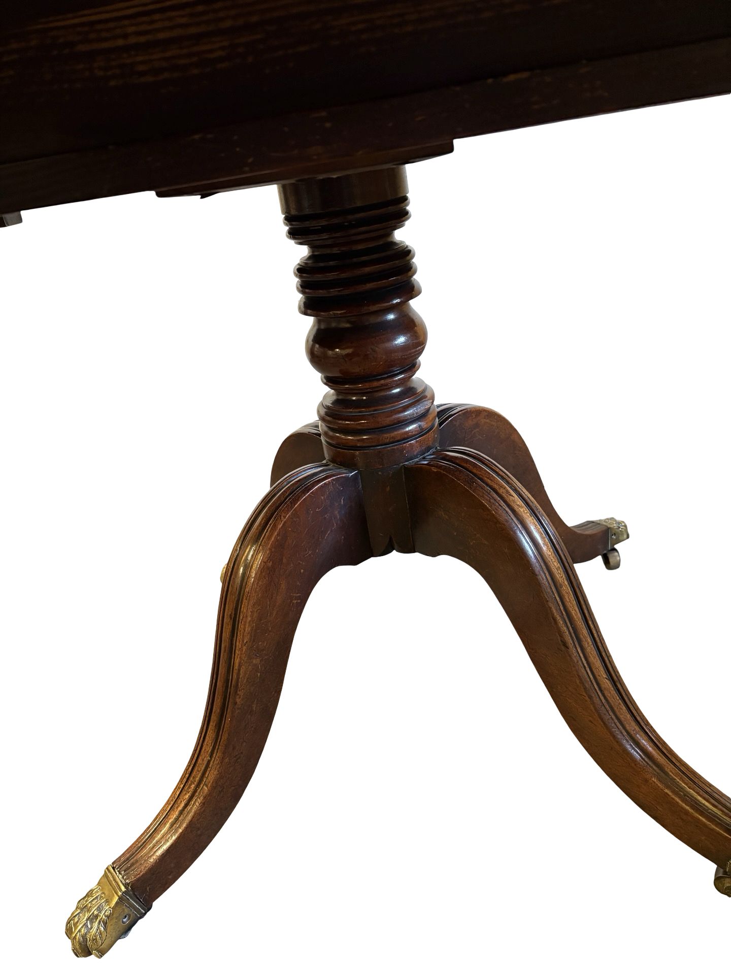 Regency Mahogany Sofa Table with fitted drawer on turned column Brass feet