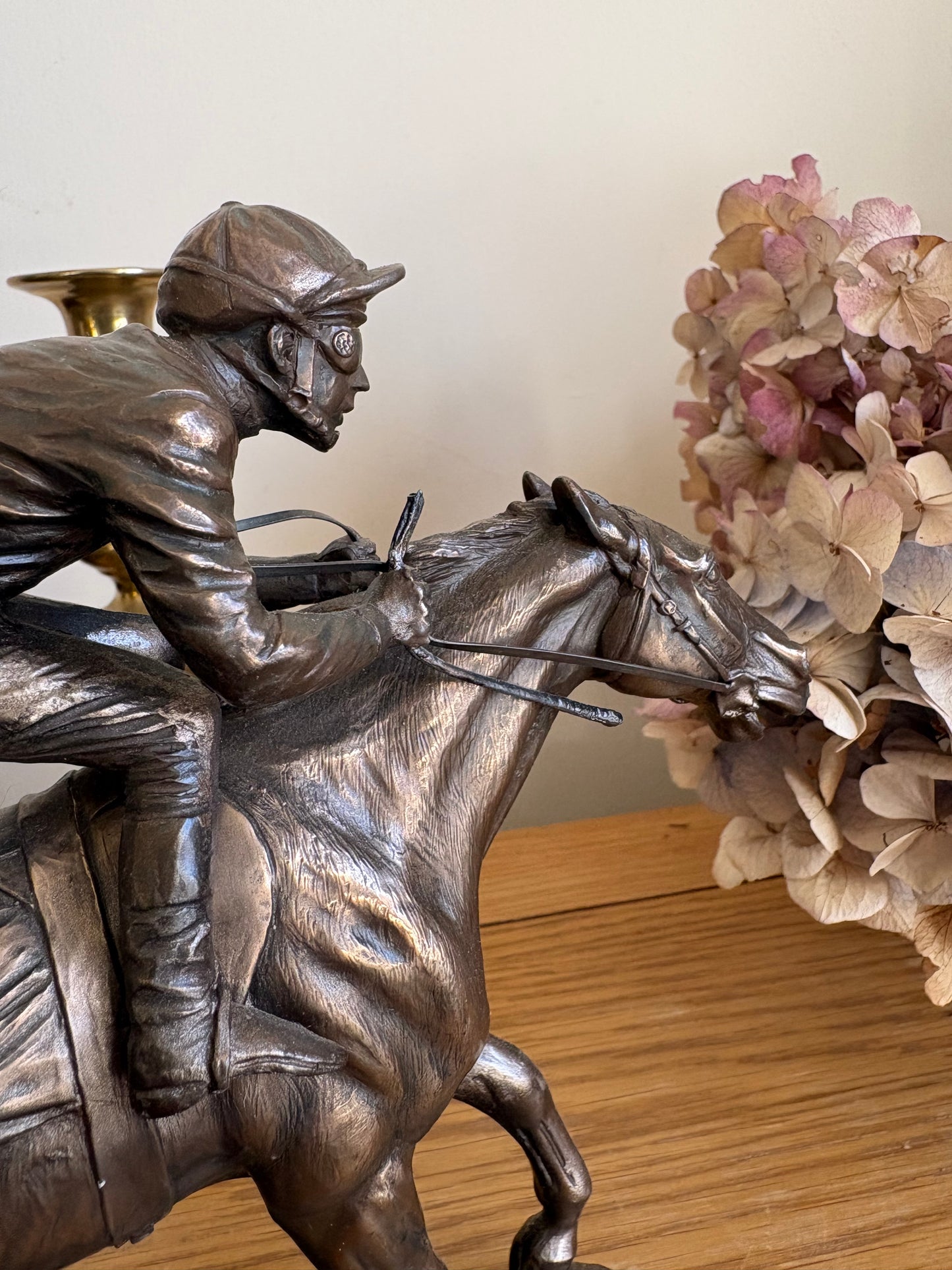 Horse and Jockey Resin Bronzed Figure by J Skeating Equine Racing