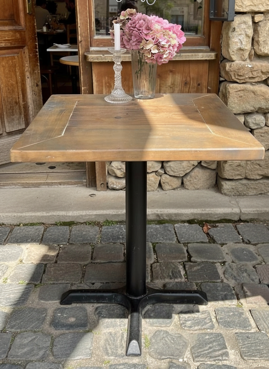 Ex Bistro two seater kitchen table thick wooden top, black metal base