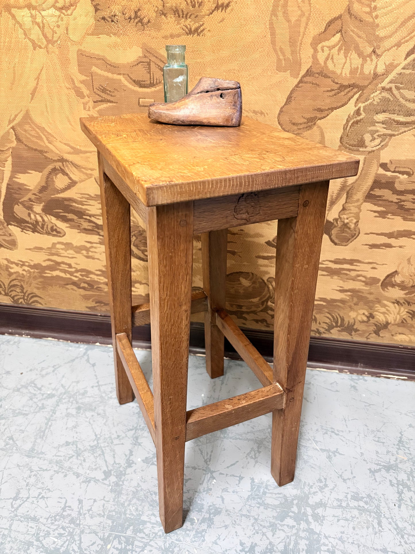 1960’s Wilf “Squirrelman” Hutchinson Solid oak stool with Provenance English Craftsman piece