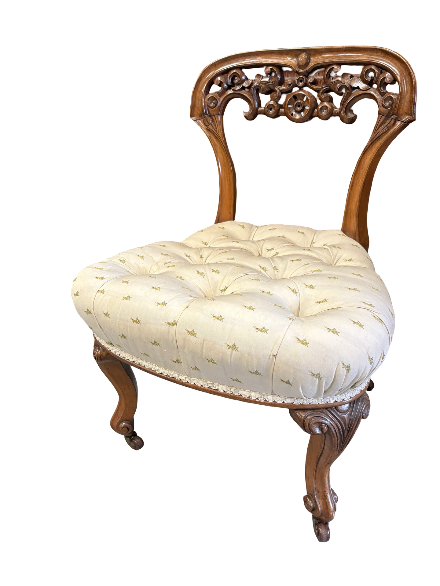 Beautiful carved Upholstered Walnut Victorian Ladies Bedroom Chair