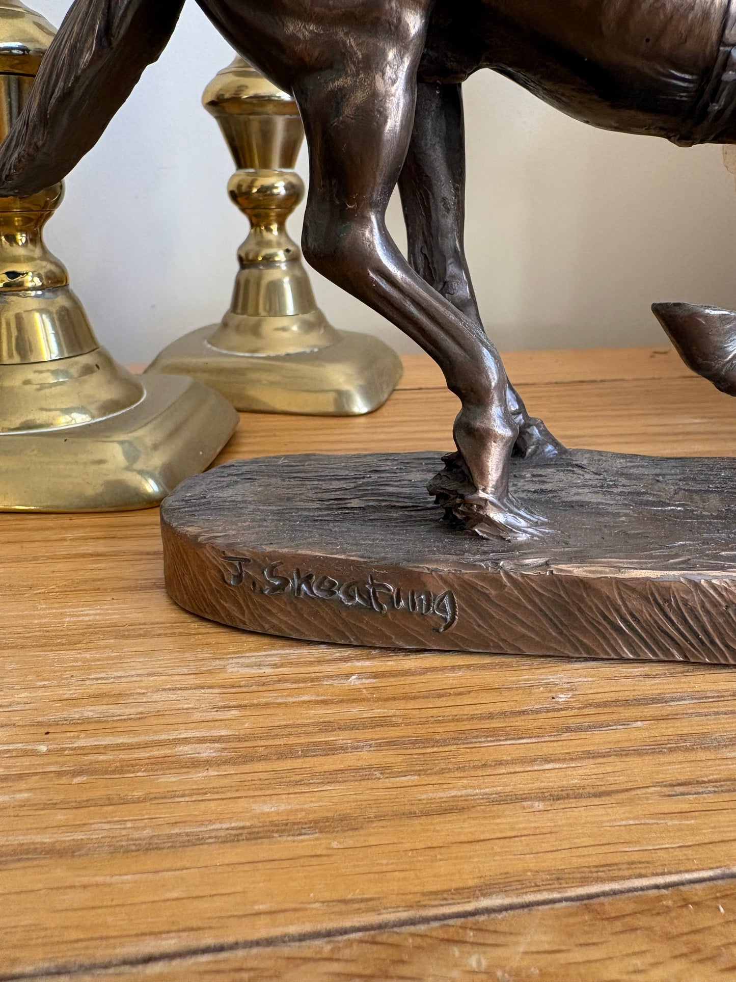 Horse and Jockey Resin Bronzed Figure by J Skeating Equine Racing