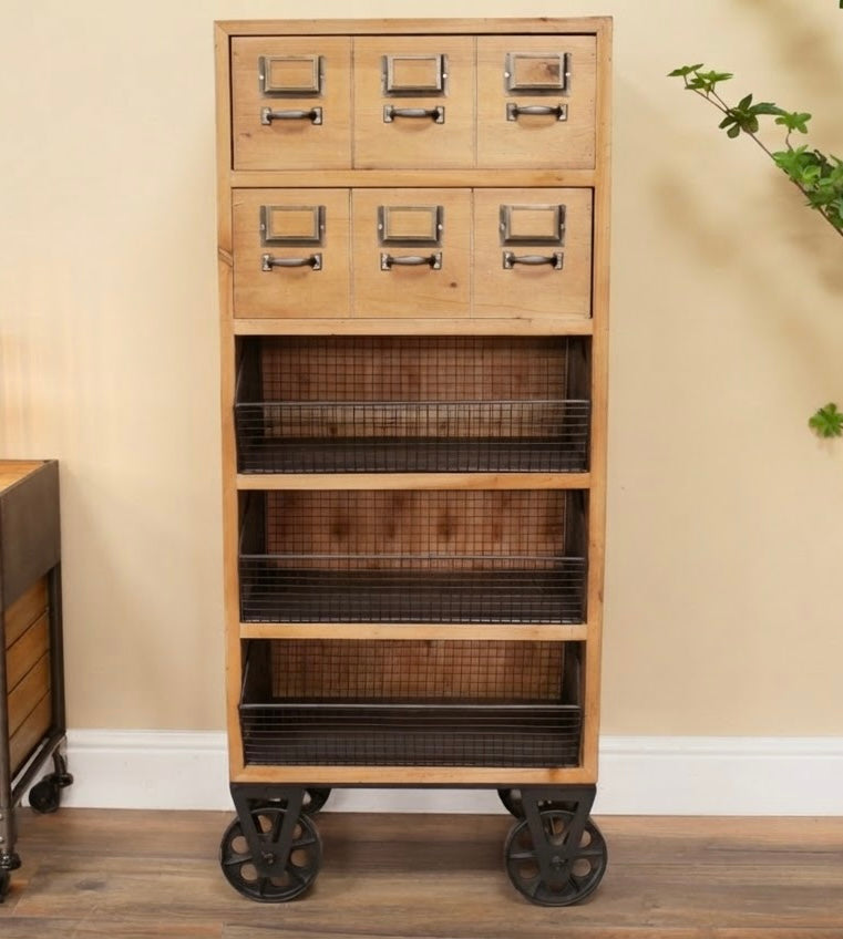 Light wood vintage styled fir and Iron Cabinet unit Kitchen Utility Bathroom Storage