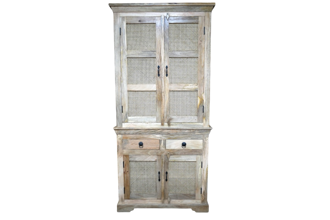 Rattan and Wood Cabinet Living room Storage kitchen Pantry