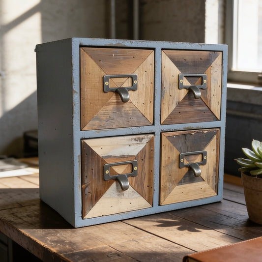 2 Painted Square Wooden 4 Drawer Filing Storage / wall /Tabletop units