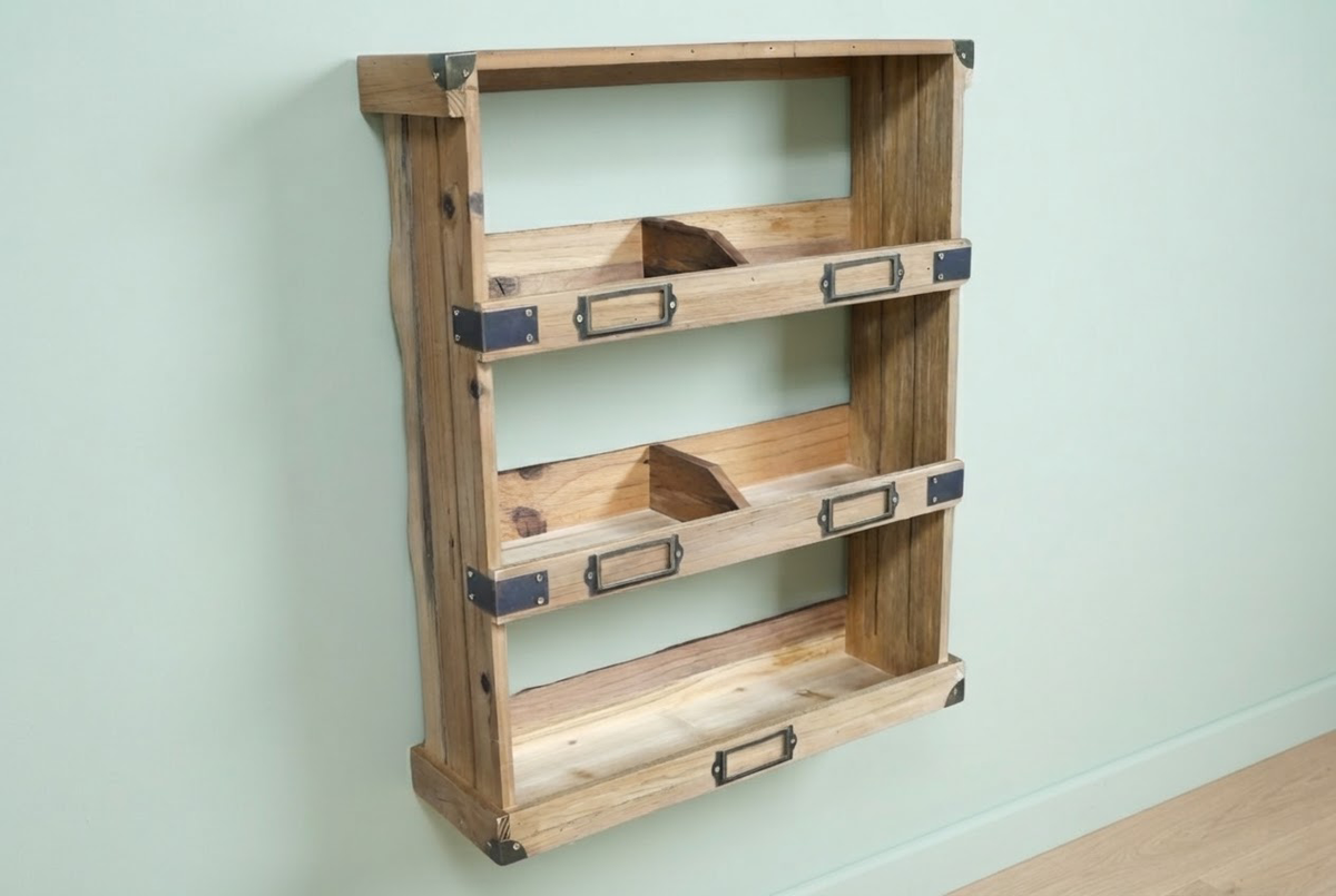 Country Farmhouse Wooden Wall Shelf Storage Display Unit