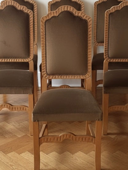 Set of eight Vintage dining chairs with chocolate brown Velvet upholstery