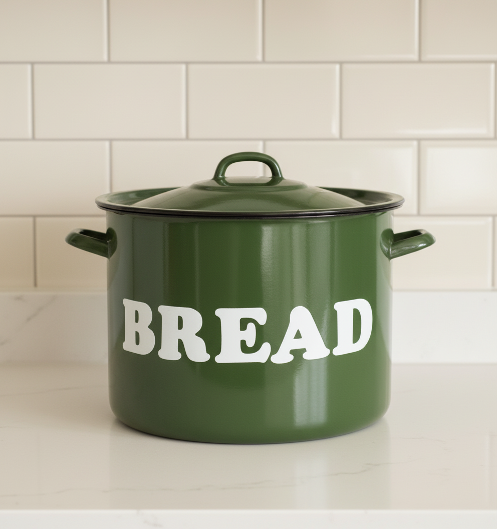 Very Large Dark Green Vintage enamel bread bin Country Kitchen Decor