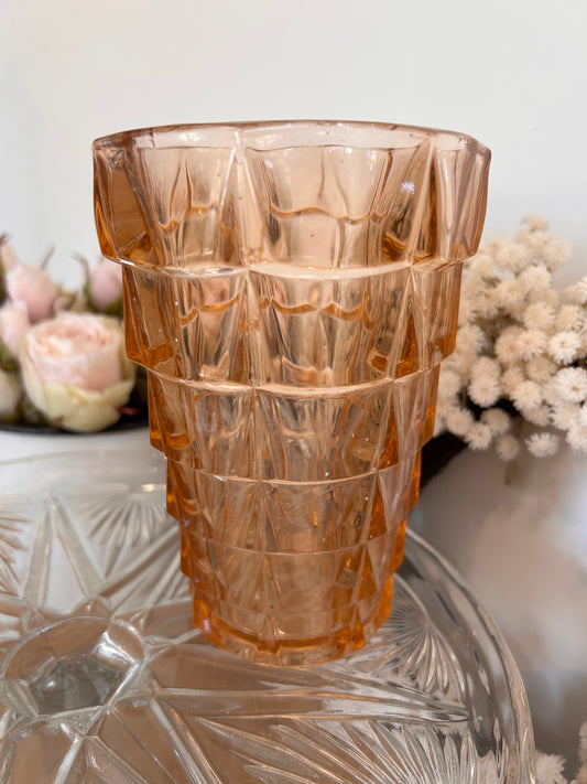 Pretty vintage Decorative pressed glass amber vase