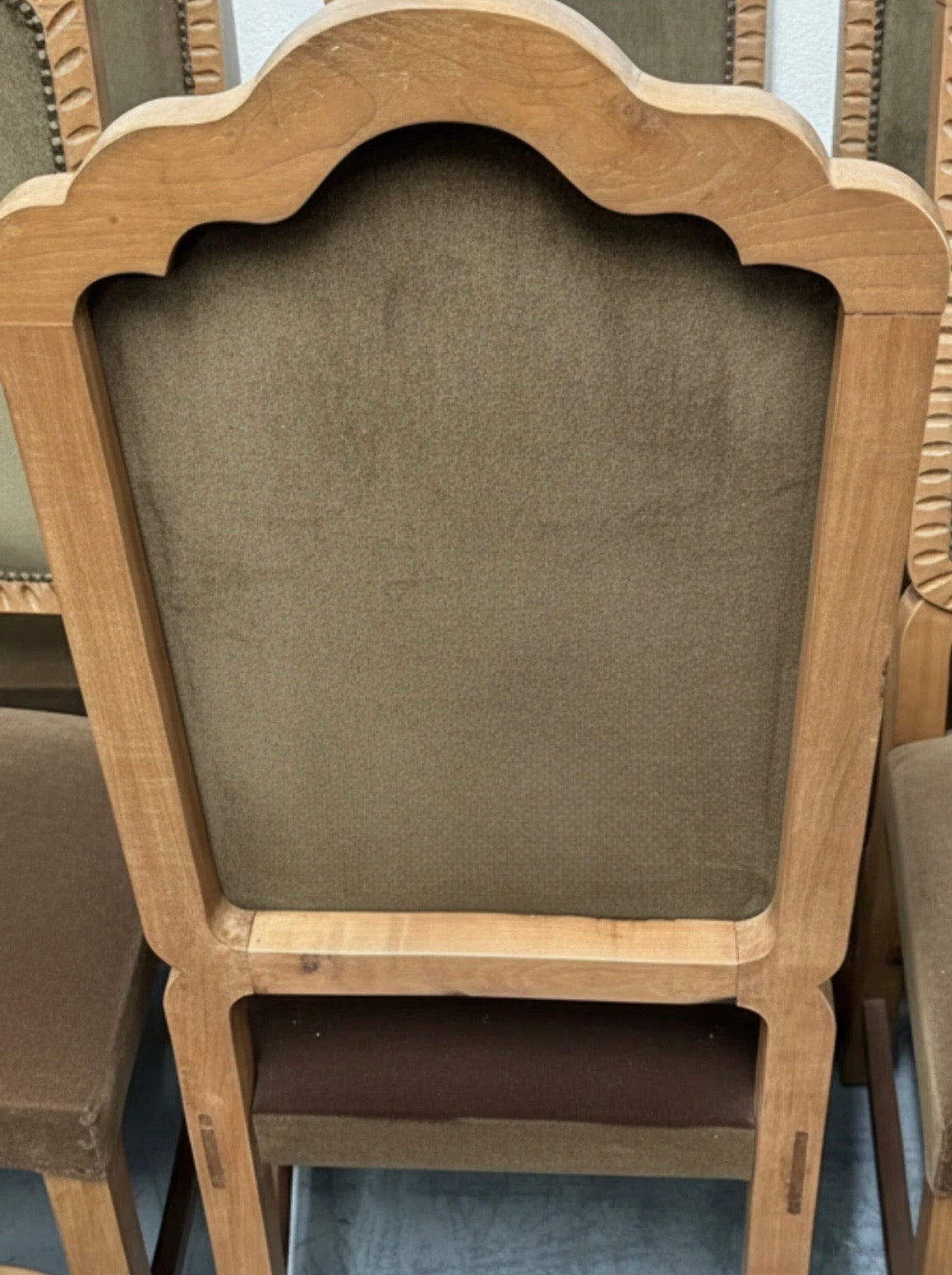 Set of eight Vintage dining chairs with chocolate brown Velvet upholstery