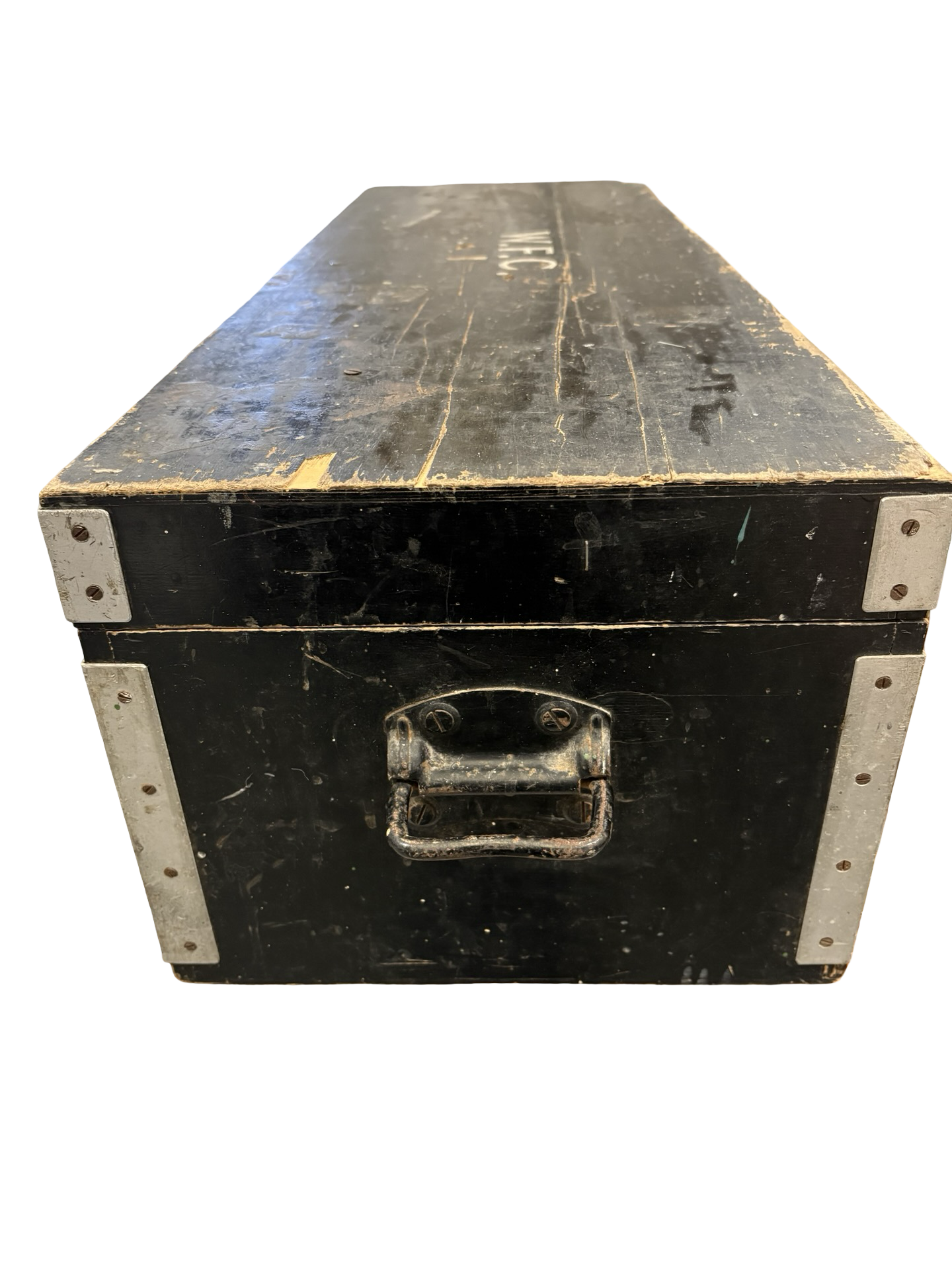 Black vintage wooden carpenters tool chest great side table / storage