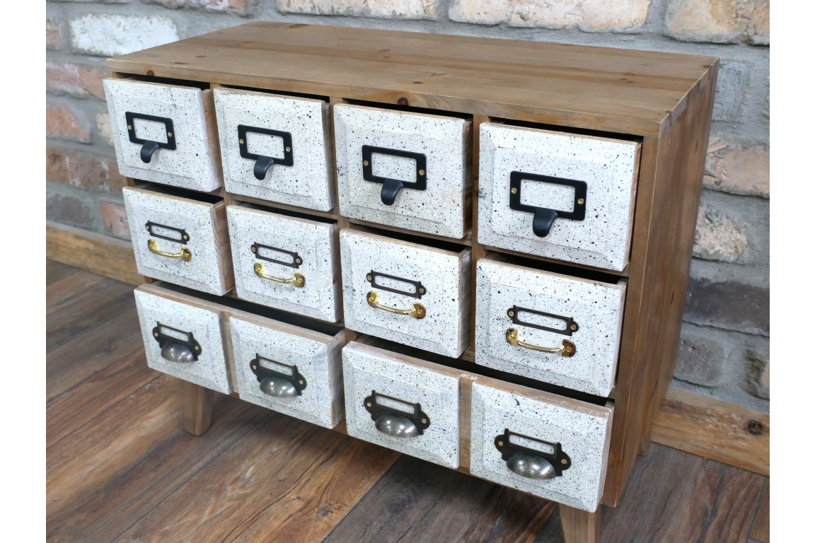 Rustic wooden 12 drawer storage unit - crafts utility office collector