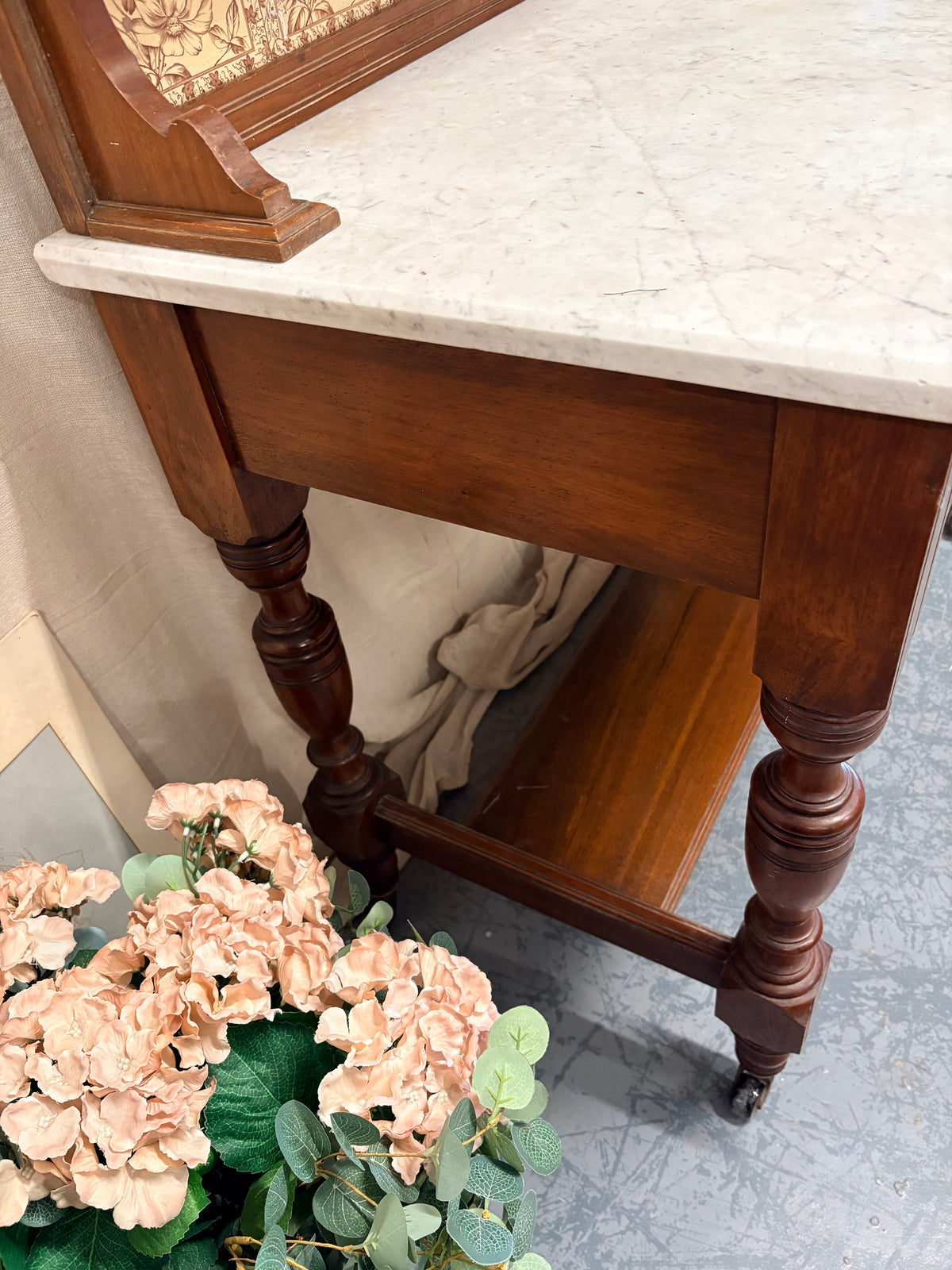 Country House Antique Marble top & Tiled back Washstand Side Console Table