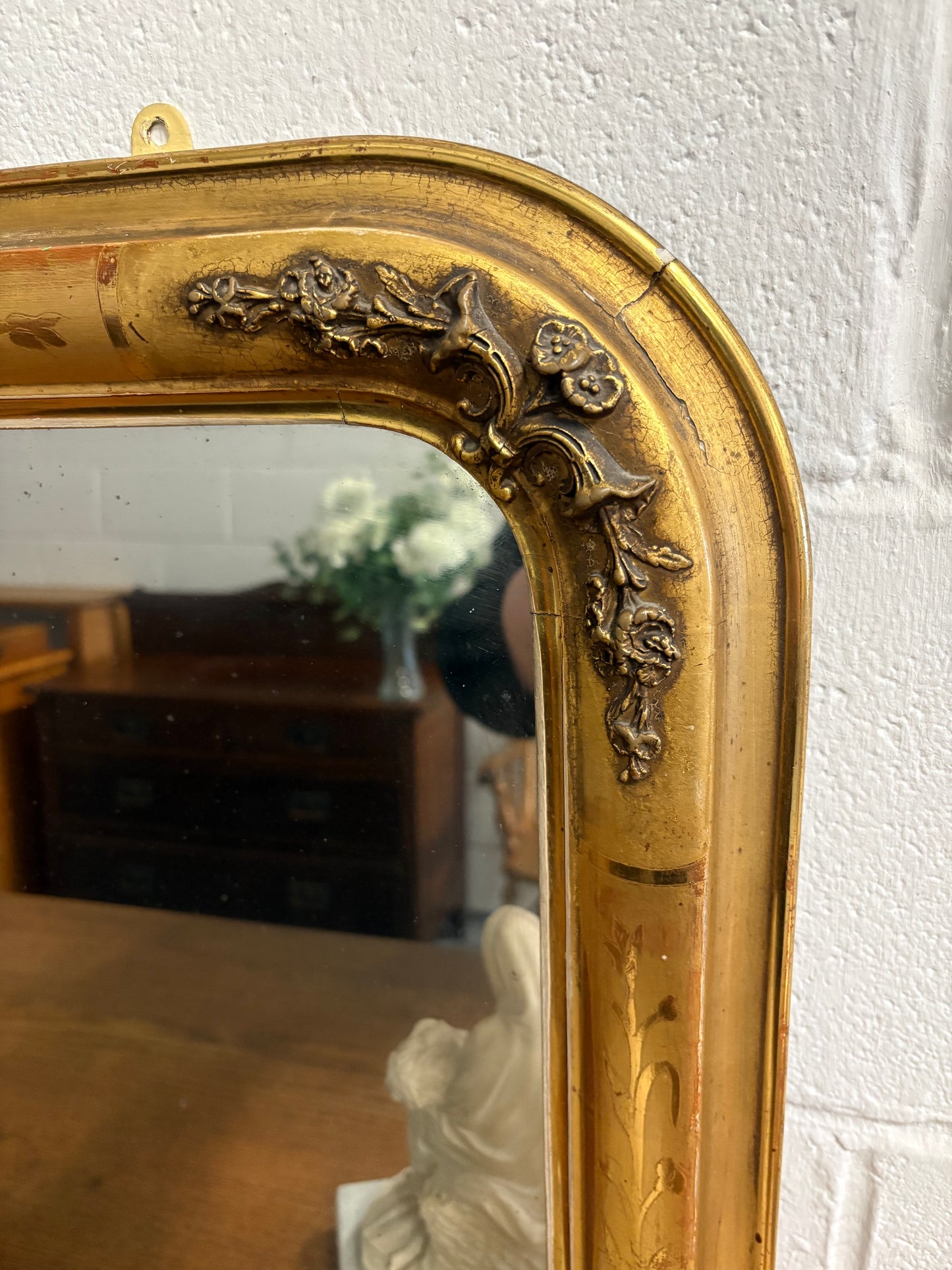 Stunning 19th Century Antique Gilt framed Foxed Glass overmantle mirror