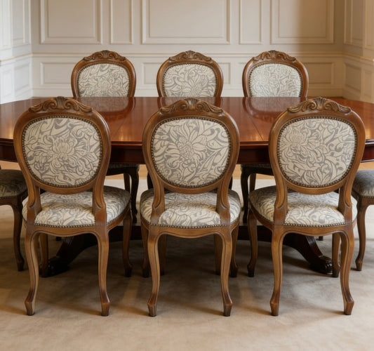 Set of six 20th century upholstered walnut dining chairs