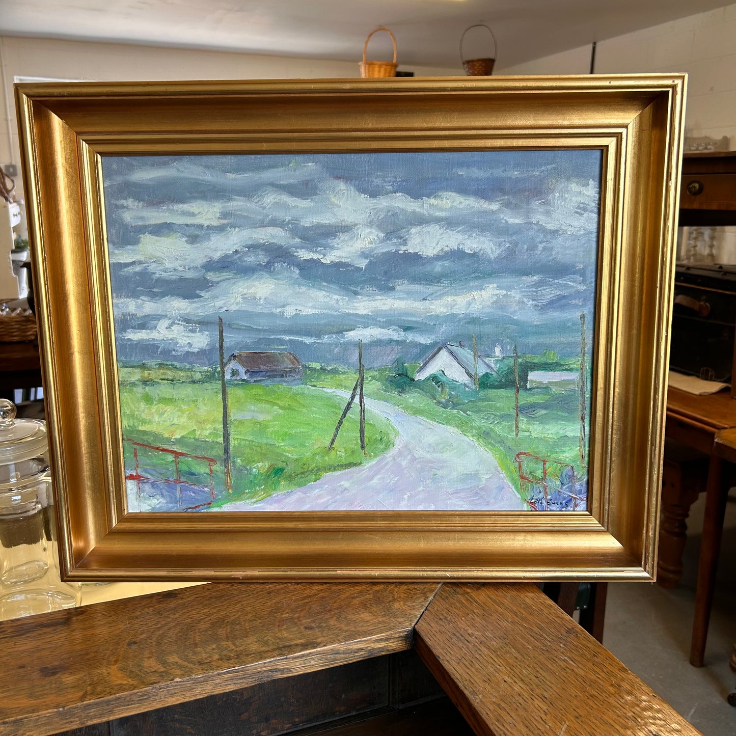 Vintage Danish School Signed Framed Oil on Canvas Landscape Scene