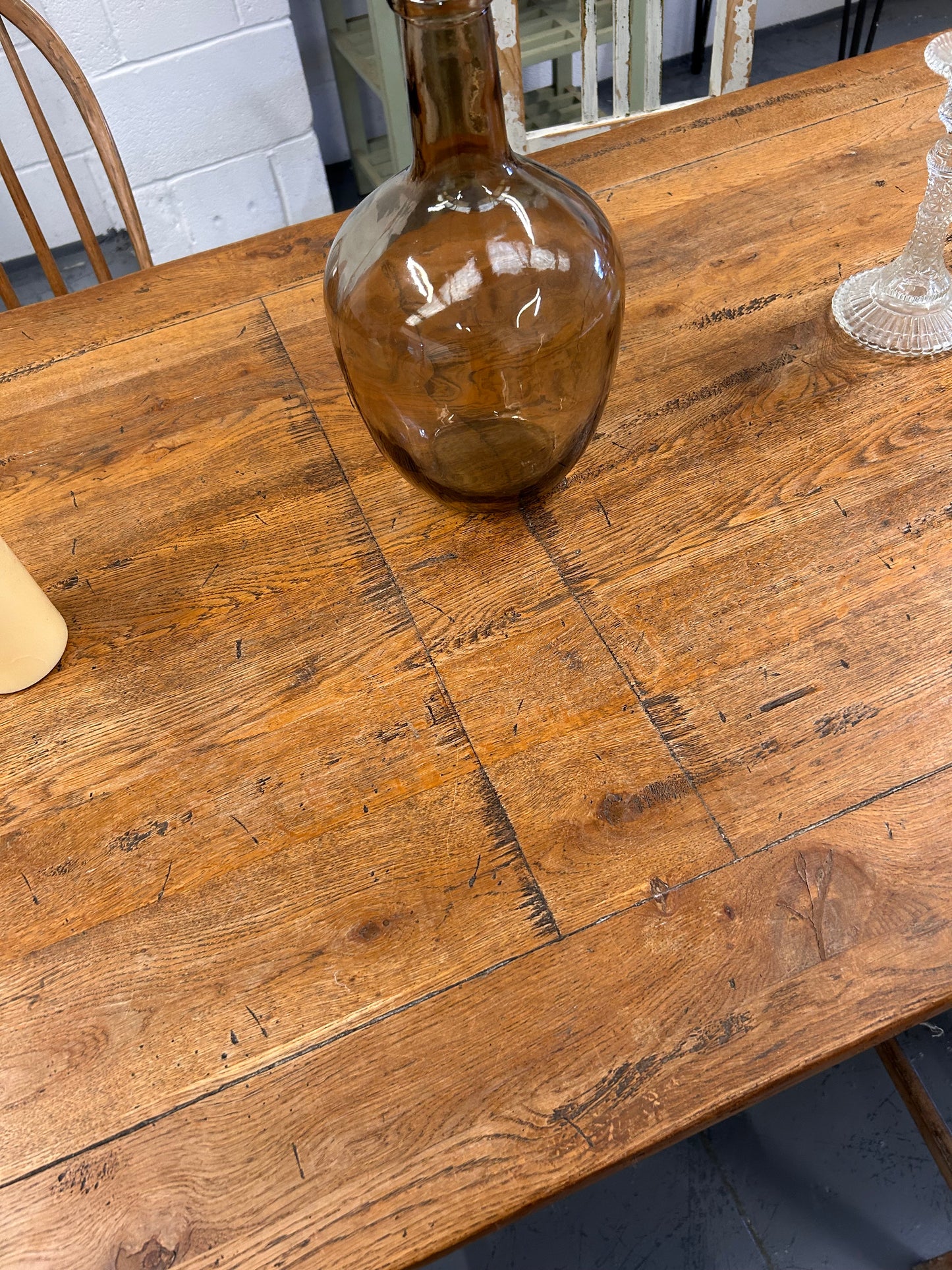 French Oak extending Refectory table thick wooden top and base Seat up-to 12