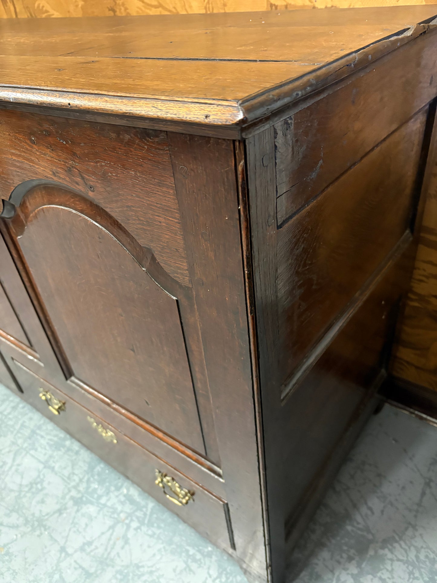Large Antique 18thC Country House Paneled Oak Mule Chest