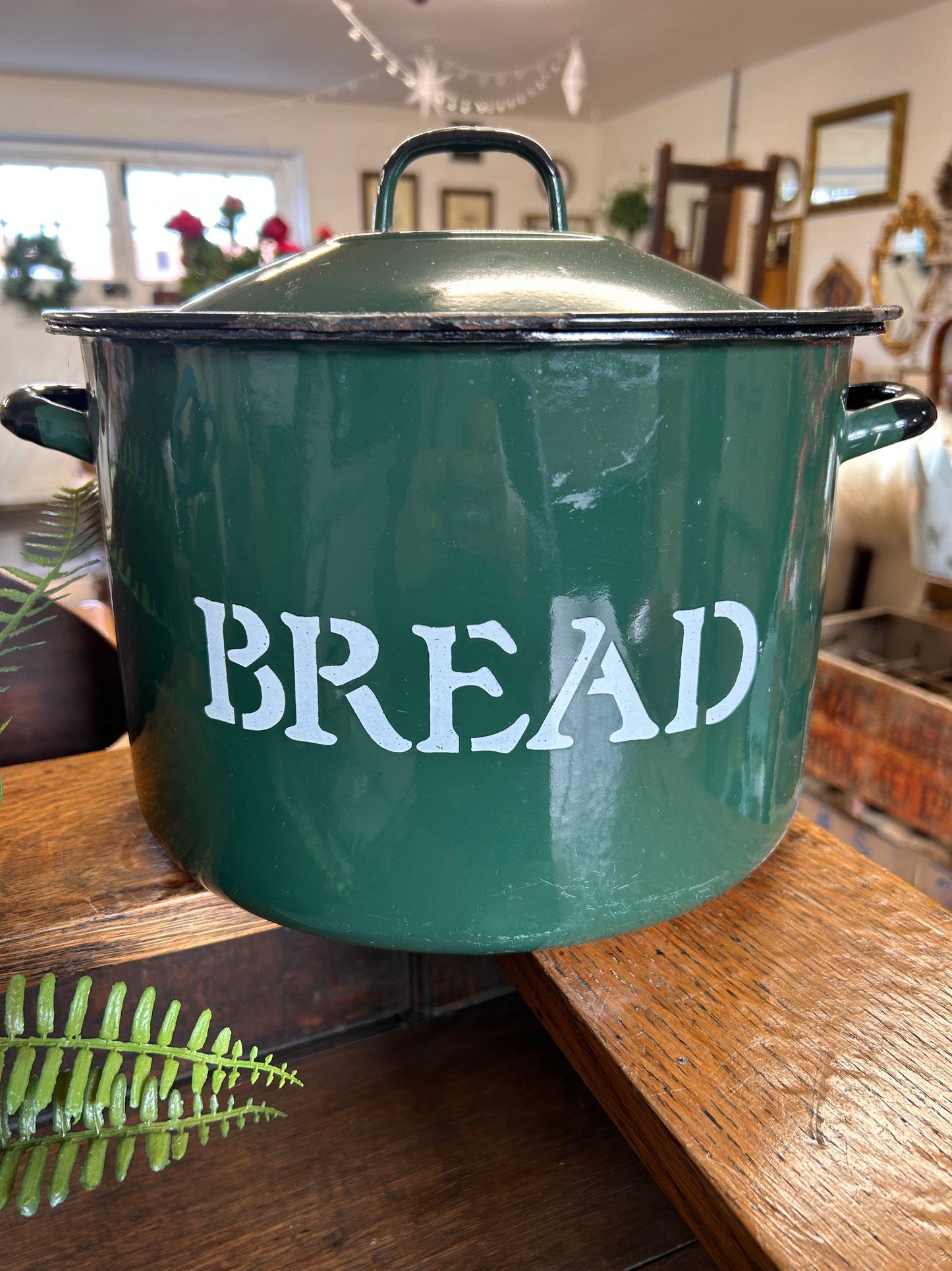 Vintage Green 1970s Polish Enamel bread bin nice condition