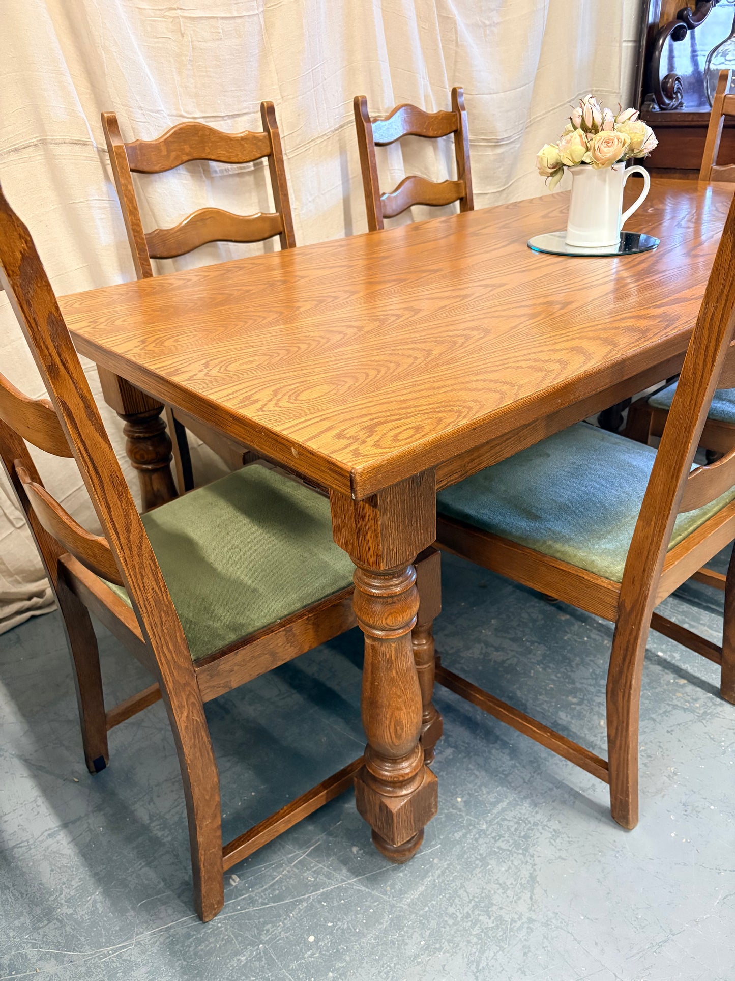 Belgium Oak Refectory Dining table with 6 Wavy Back Chairs