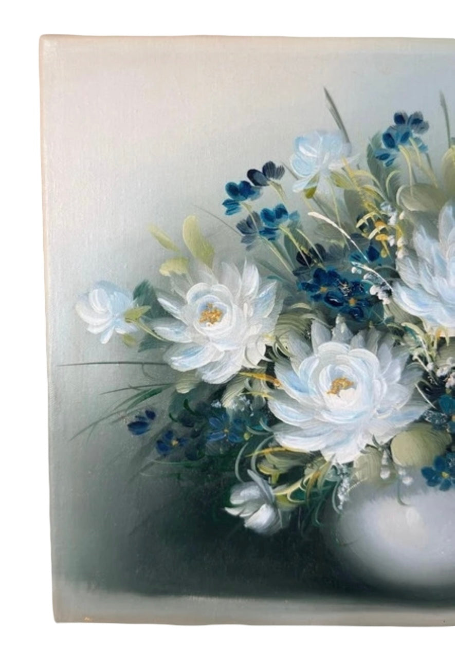 Pretty Vintage Floral Oil Painting of White Flowers Unframed