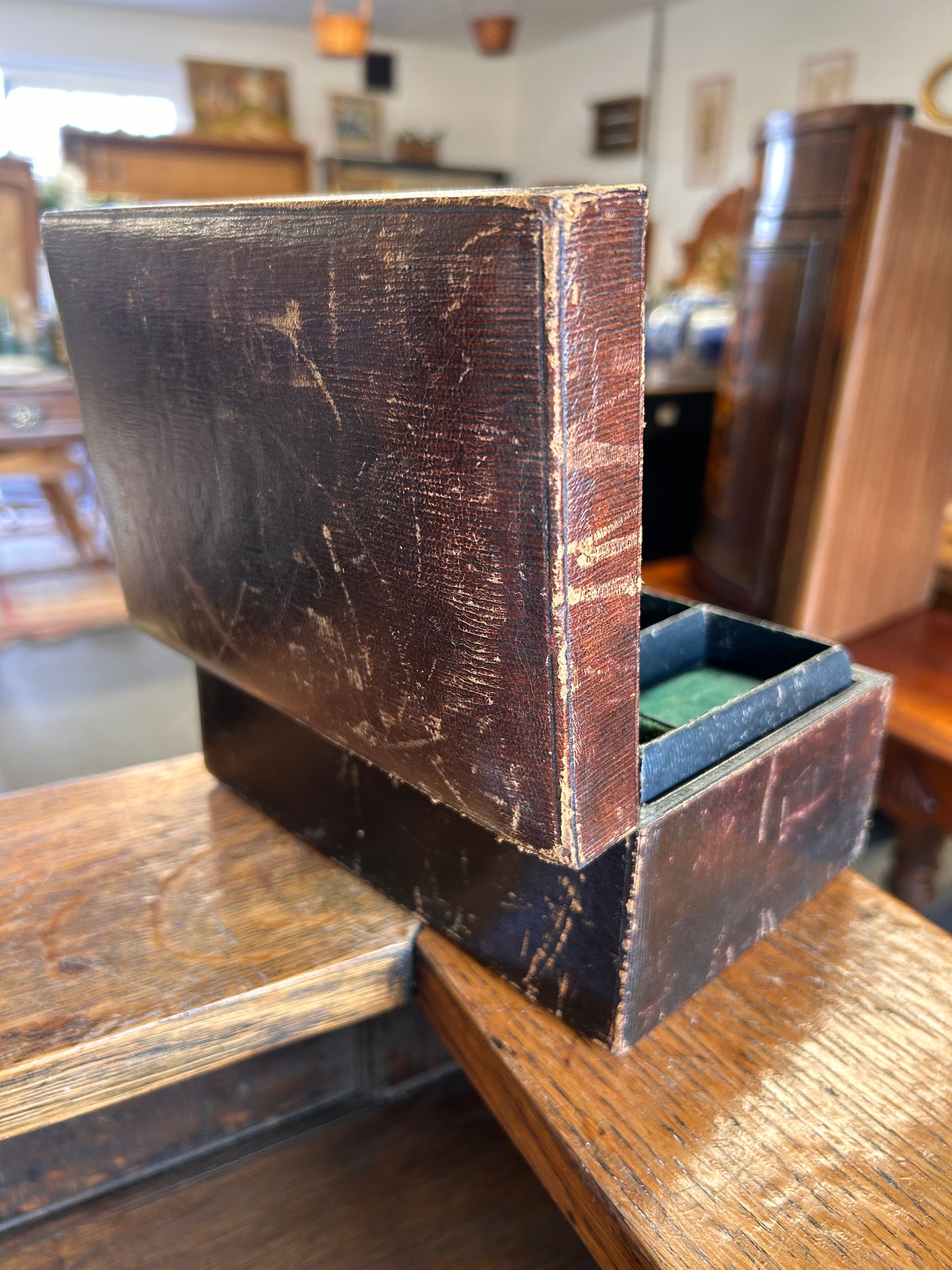 Beautifully faded and worn Victorian jewelry box lined in silk