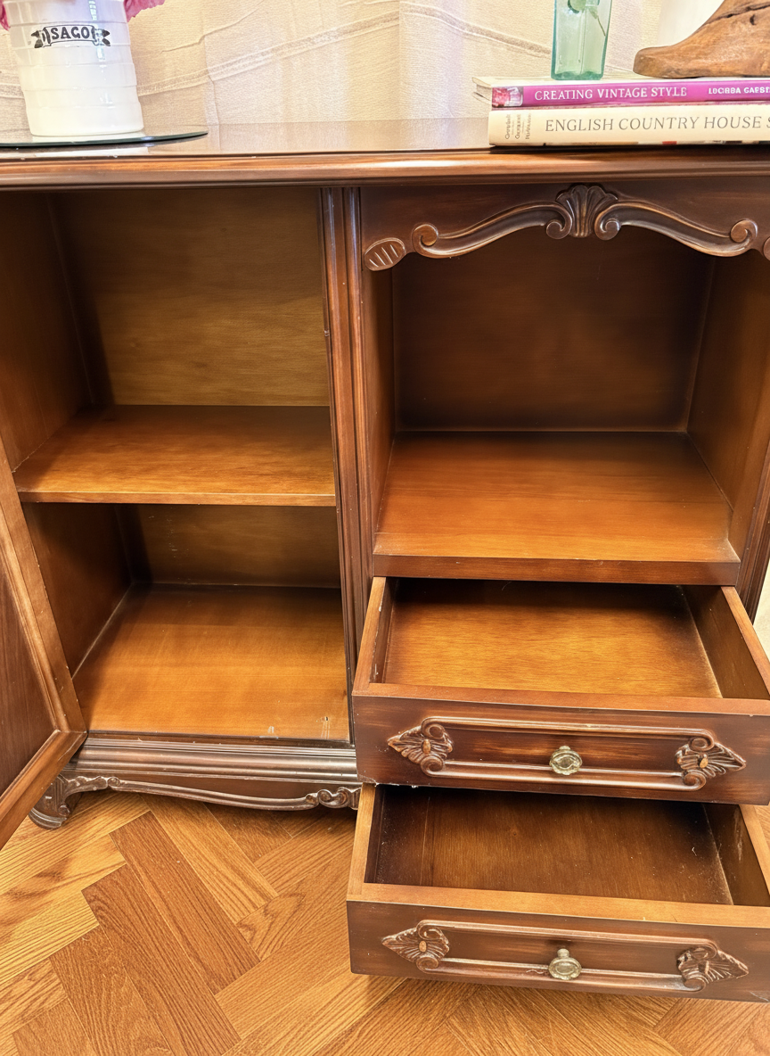 Vintage Carved Mahogany French Style Cabinet Storage Sideboard
