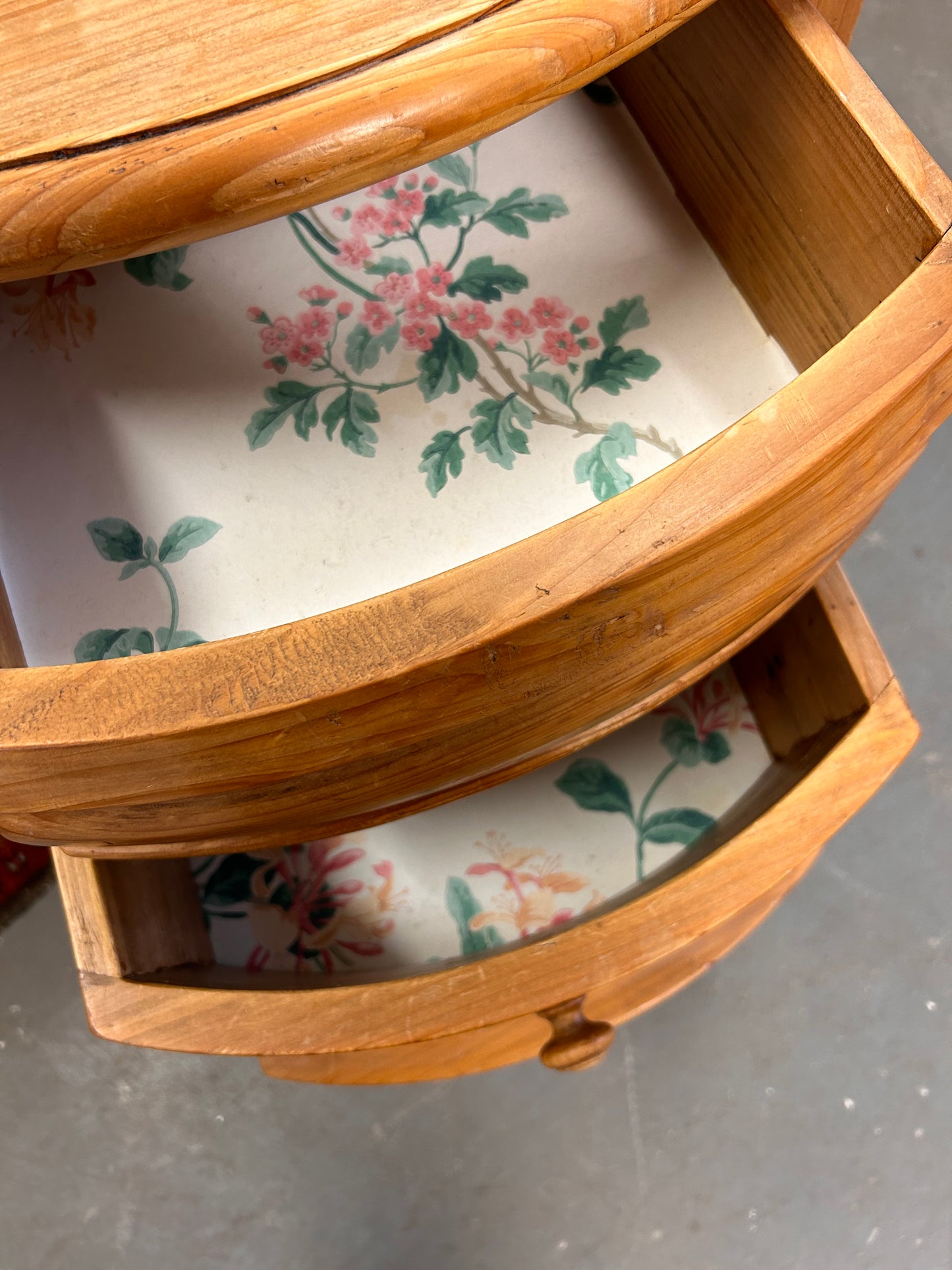 Victorian design pine bow fronted bedside drawer cabinet