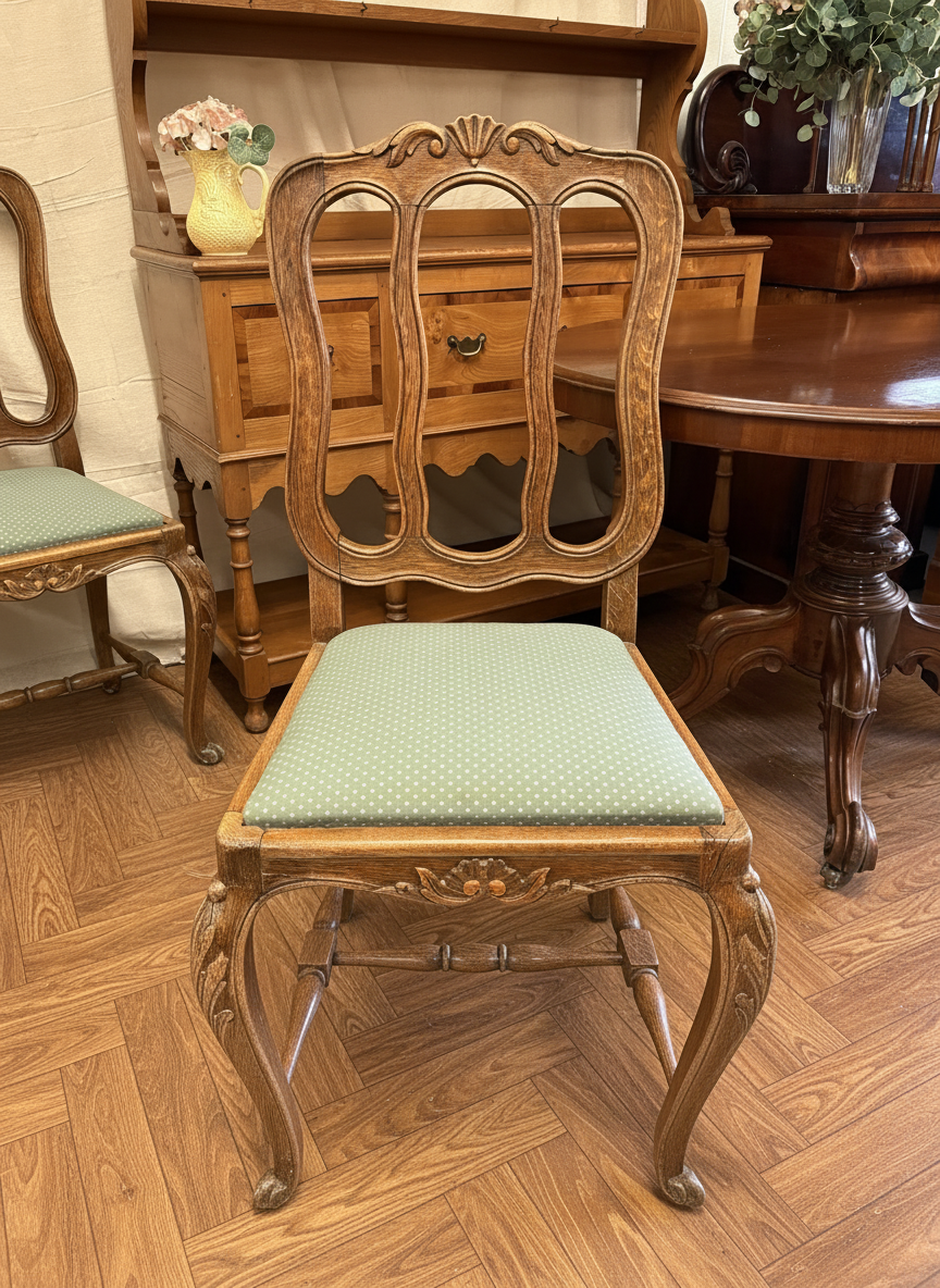 Set of FOUR Early 20th C French Oak Dining Chairs Classic Design