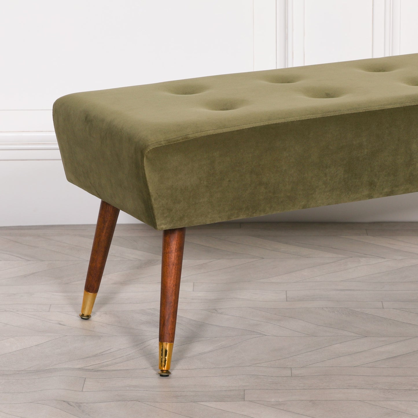 Olive Green Retro Mid Century Style Buttoned Stool Bench Seat