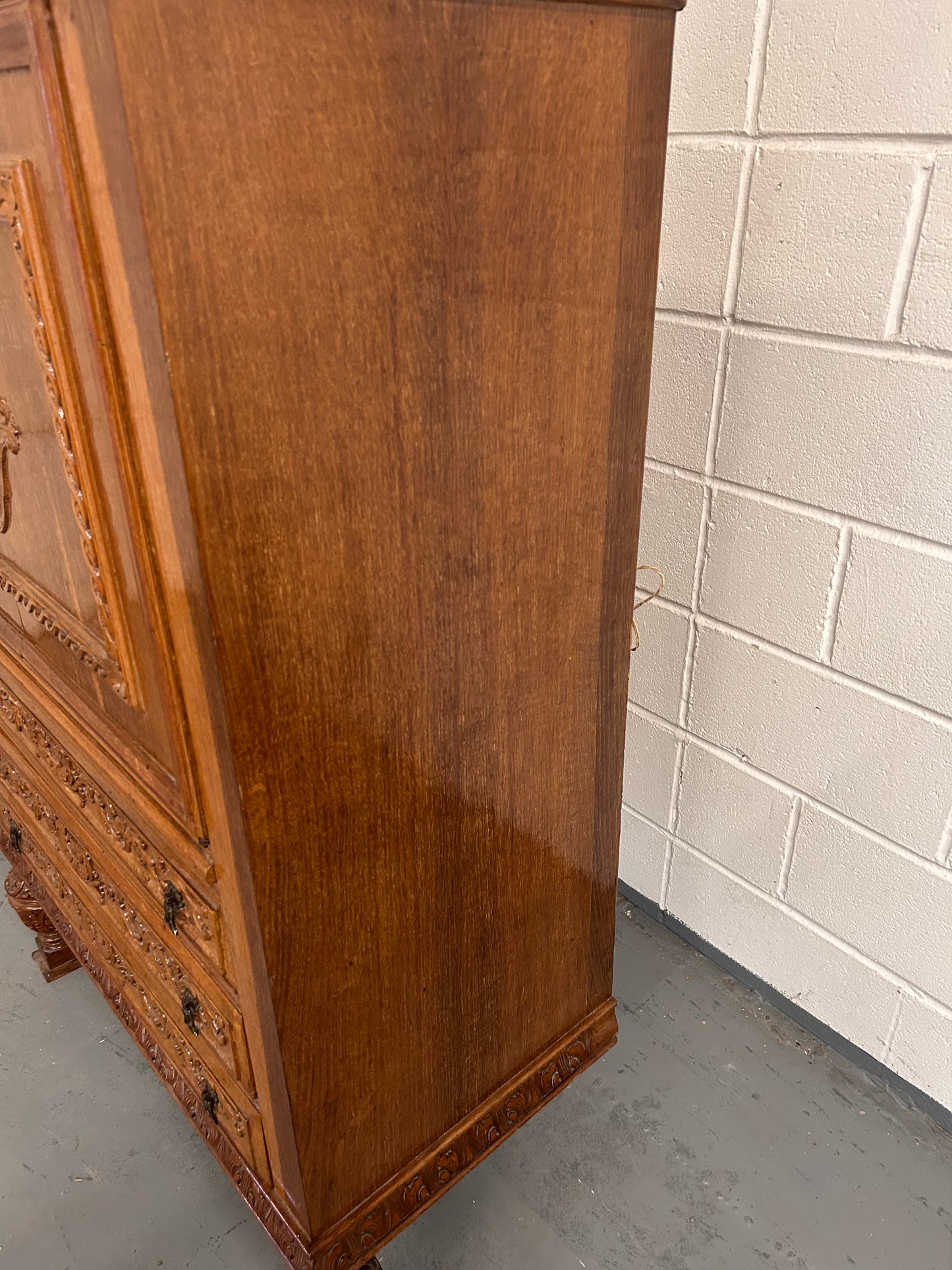 Big Vintage French Drinks cabinet with 3 drawers and mercury mirror lined cupboard