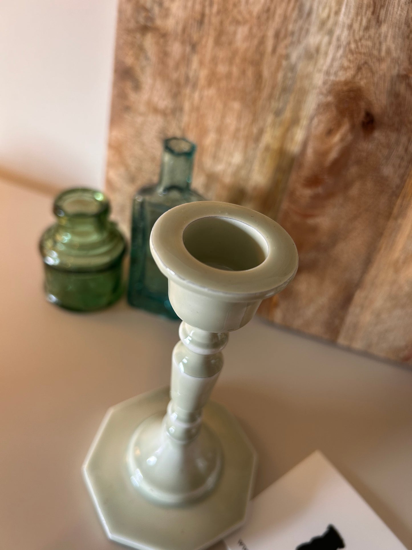 Vintage Style Green Enamel Candle stick holder