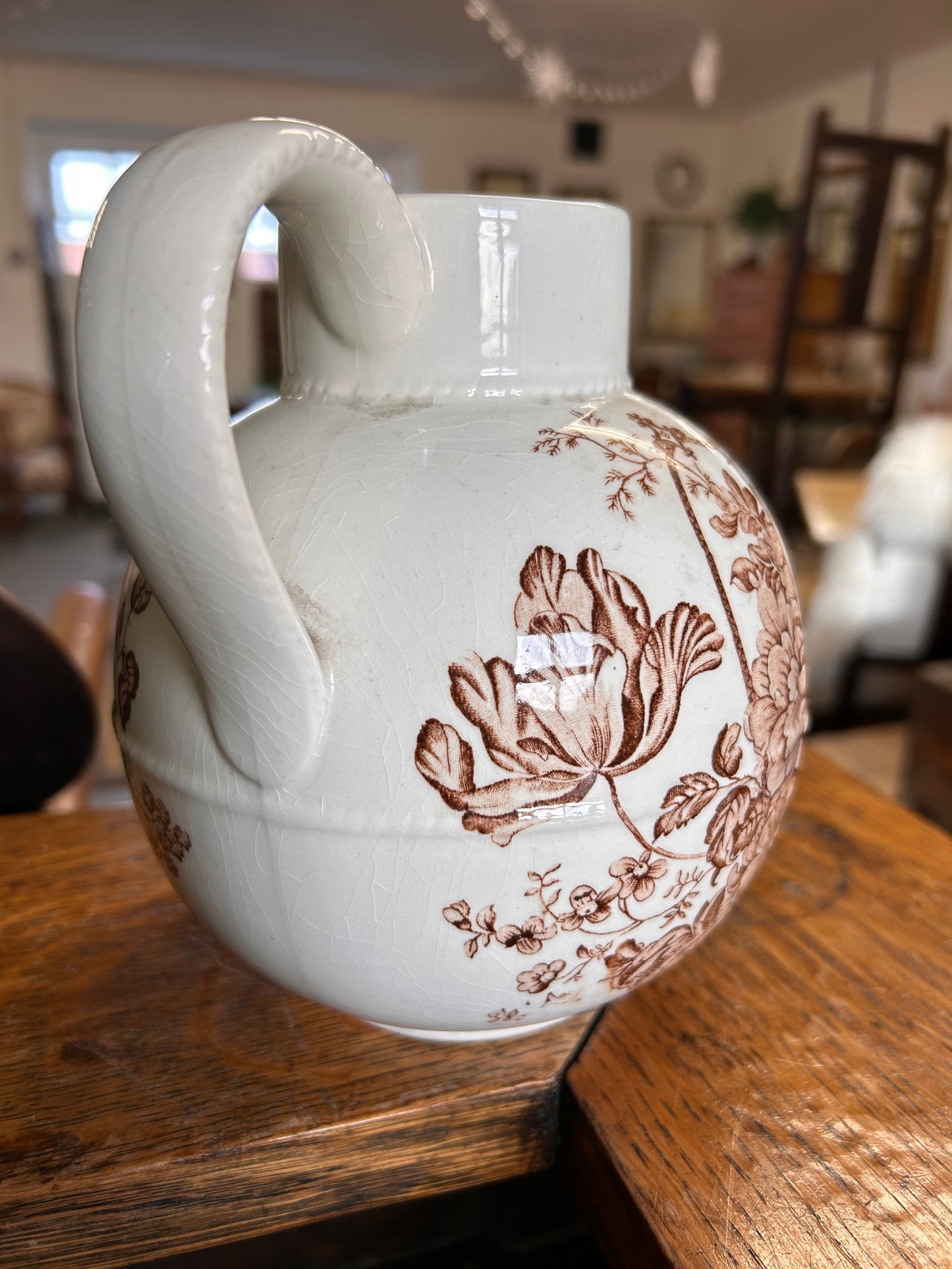 Crown Devon Staffordshire white brown jug pretty decorative piece