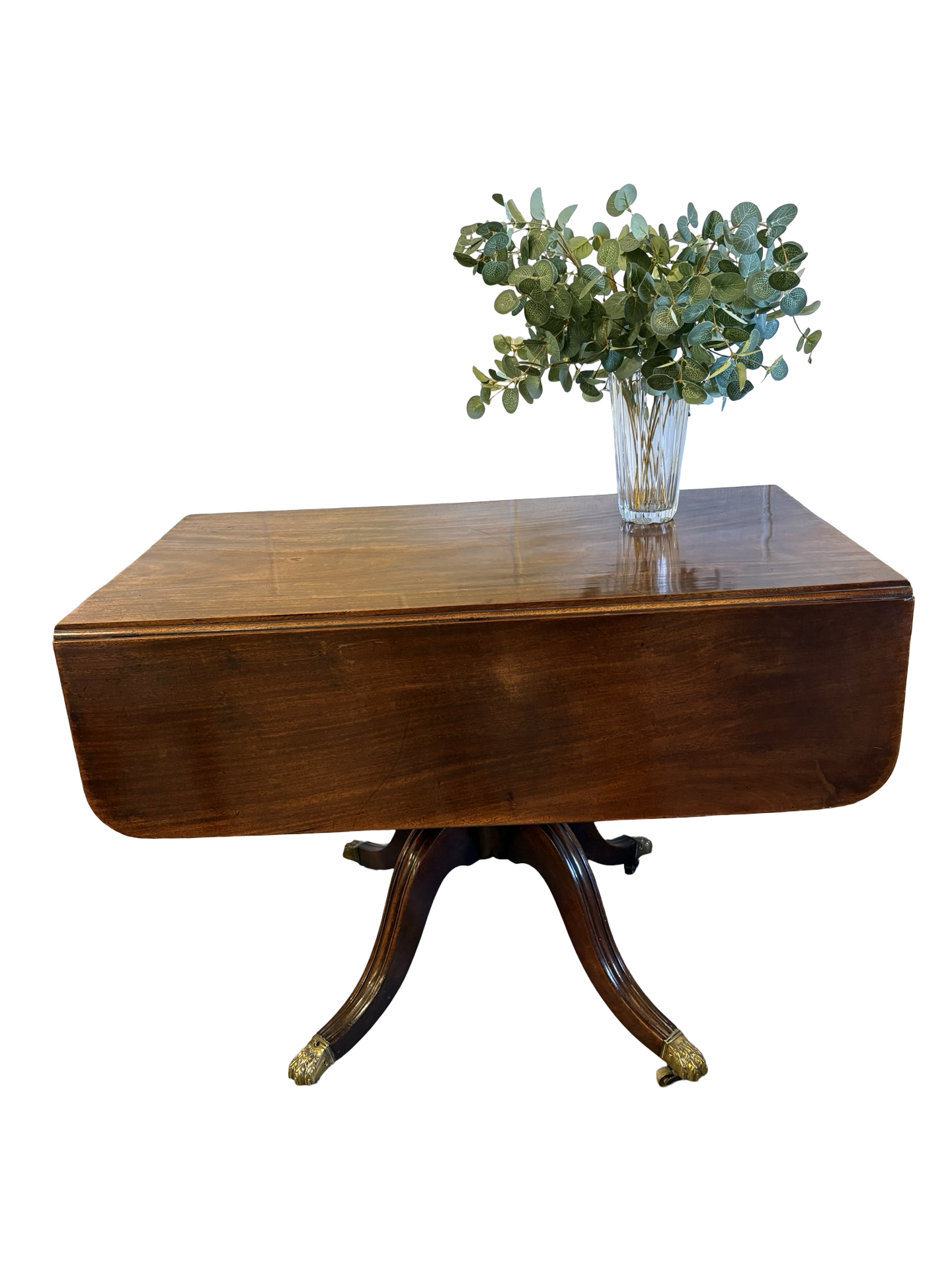 Regency Mahogany Sofa Table with fitted drawer on turned column Brass feet