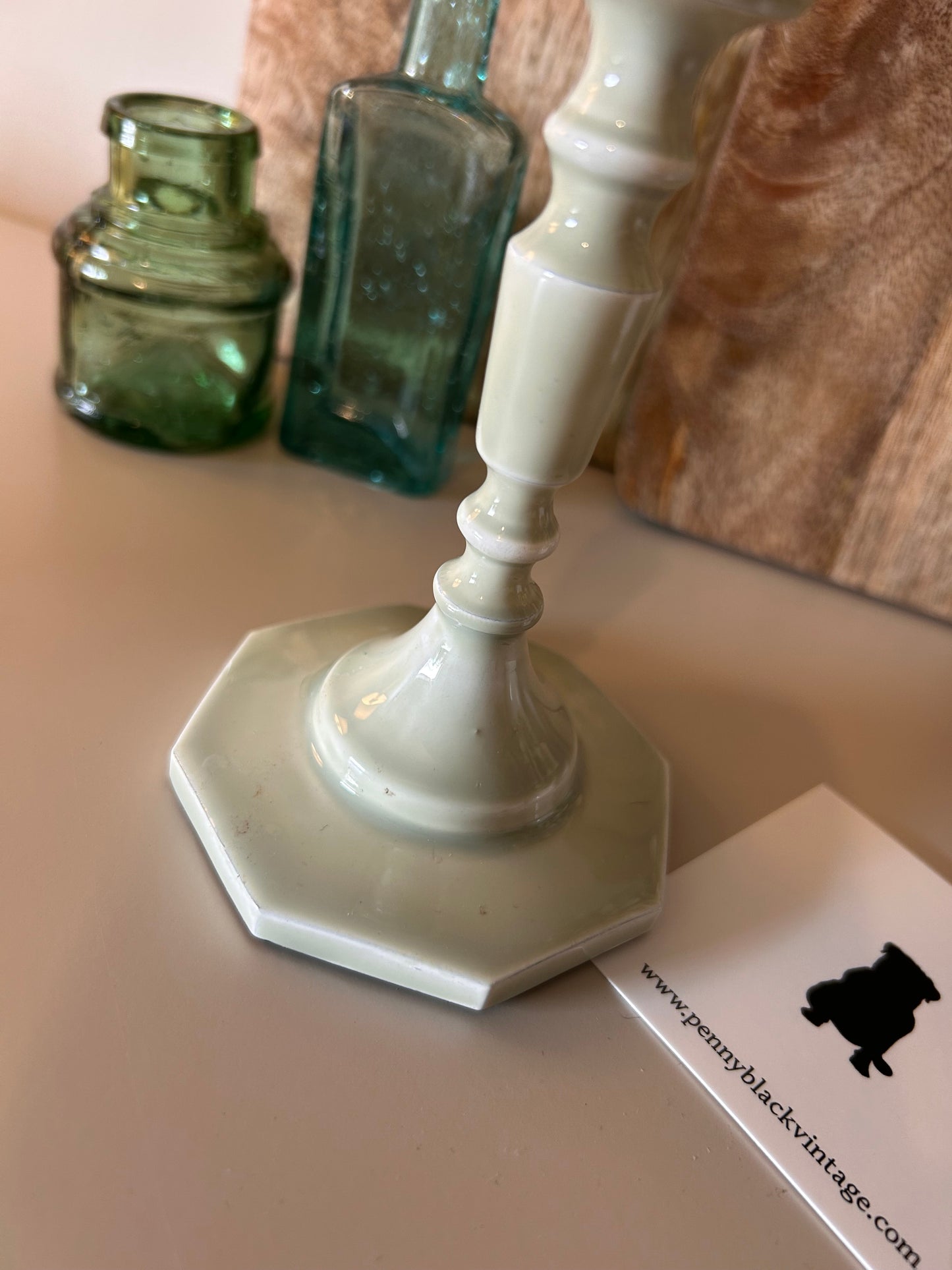 Vintage Style Green Enamel Candle stick holder