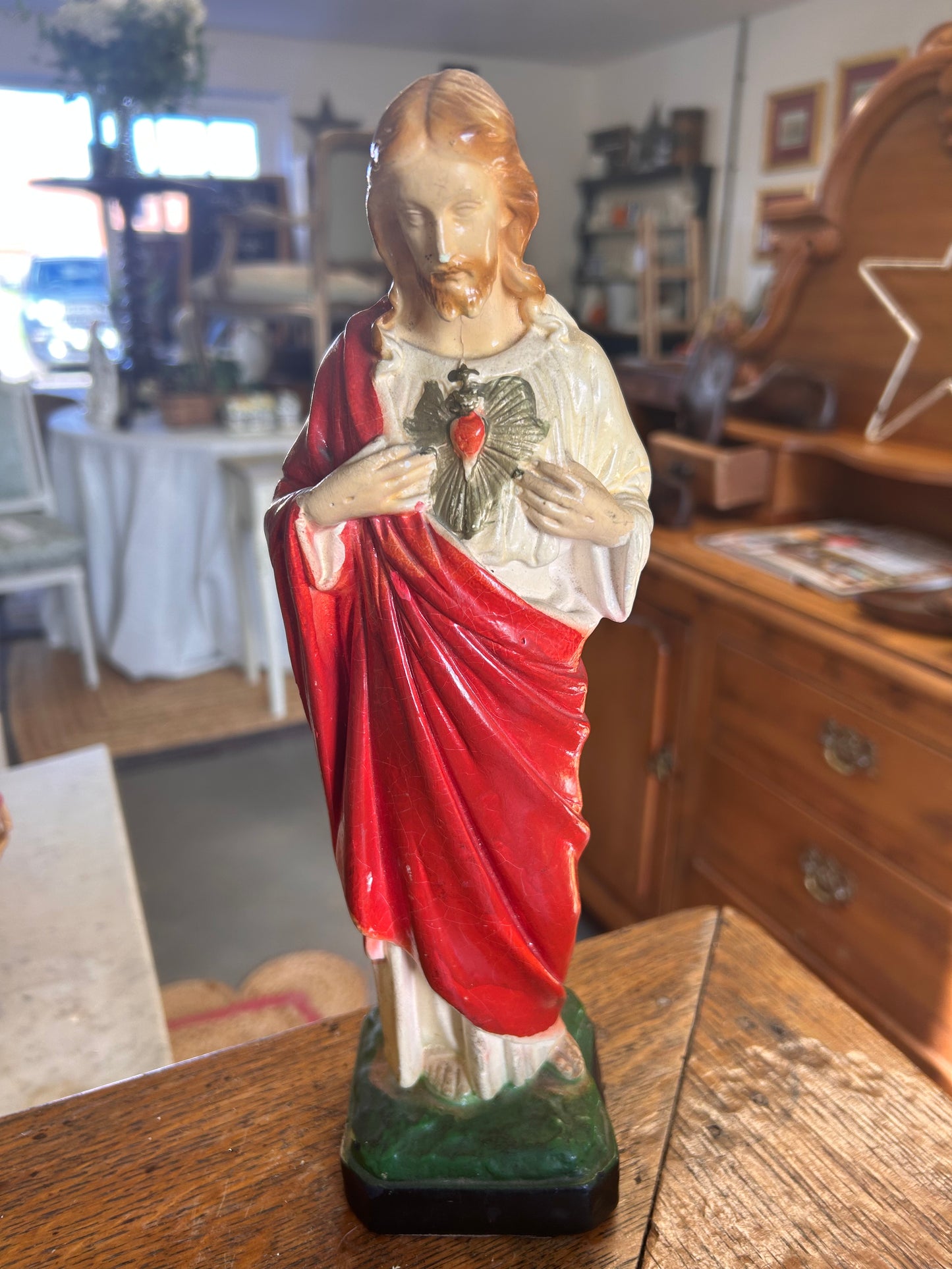 French Figure plaster religious figure Jesus Sacred Heart