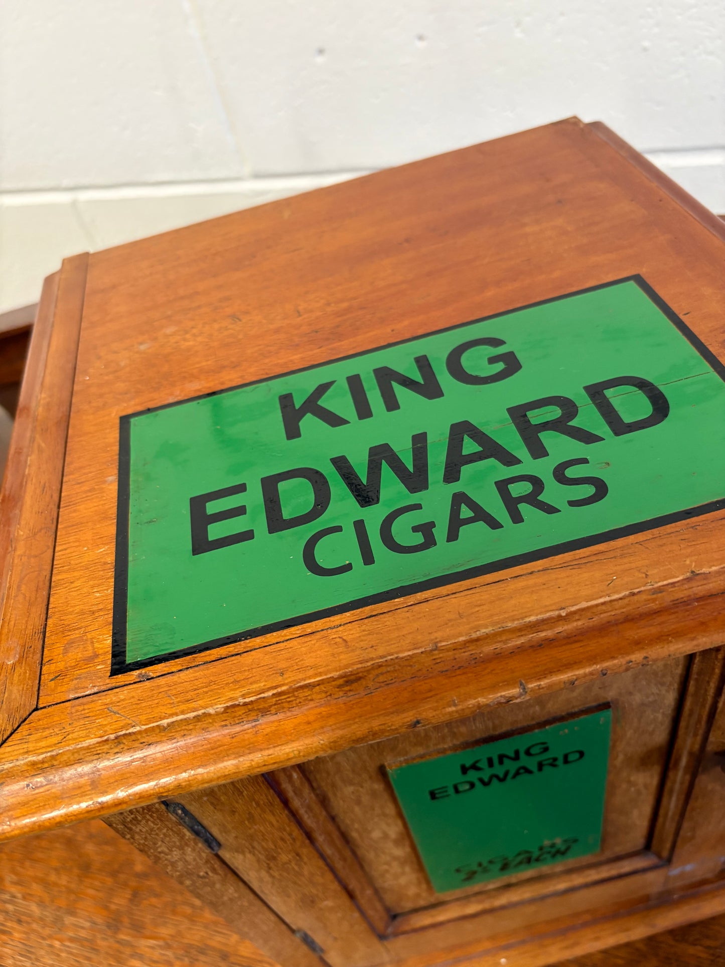 Antique Wooden Shop Countertop King Edward Cigar Cabinet Display