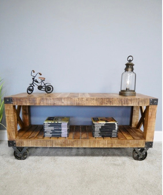 Industrial Trolley Style TV Stand shelving / coffee table unit UK Delivery
