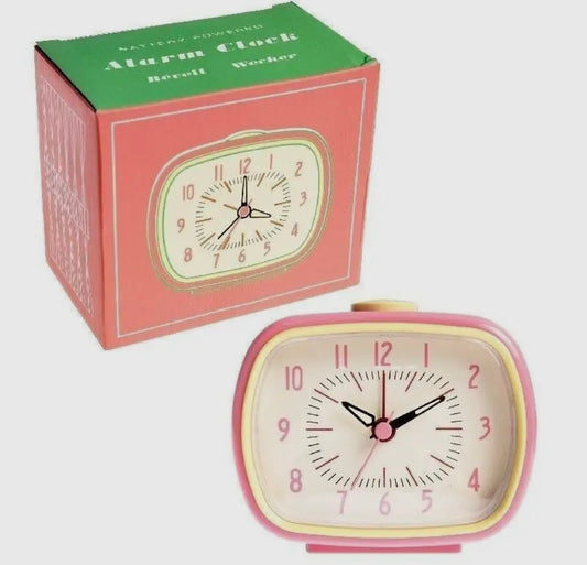 PINK Retro style freestanding mantle or bedside clock with alarm boxed great gift