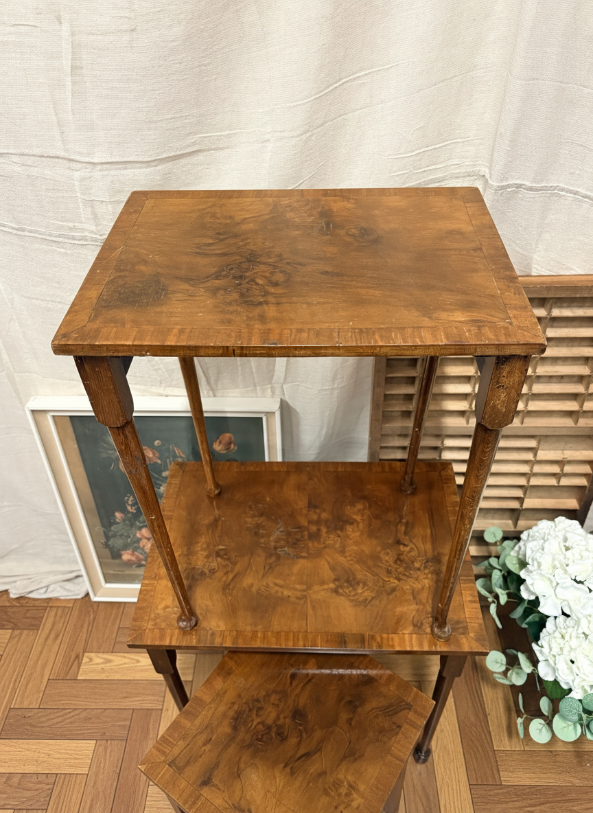 Nest of Antique Burr Walnut Coffee / lamp side / living room tables