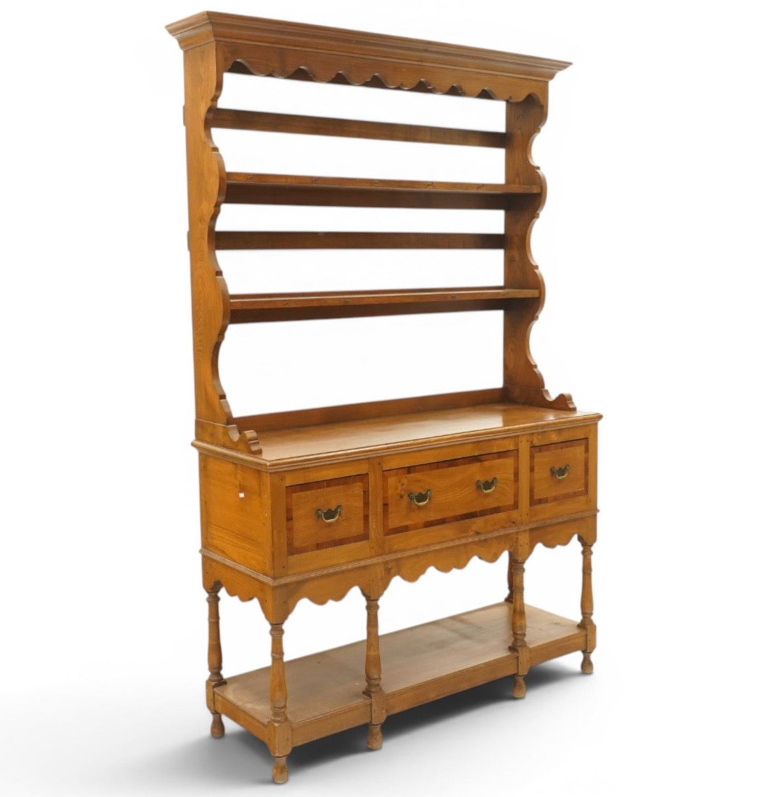 Country House Georgian design elm dresser with plate rack.