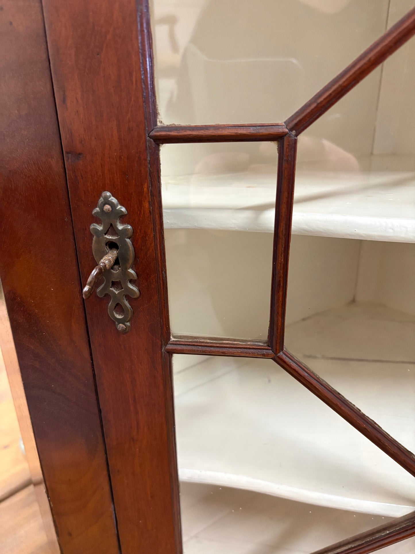 Antique Glazed Corner Wall Unit with Locking key Painted inside